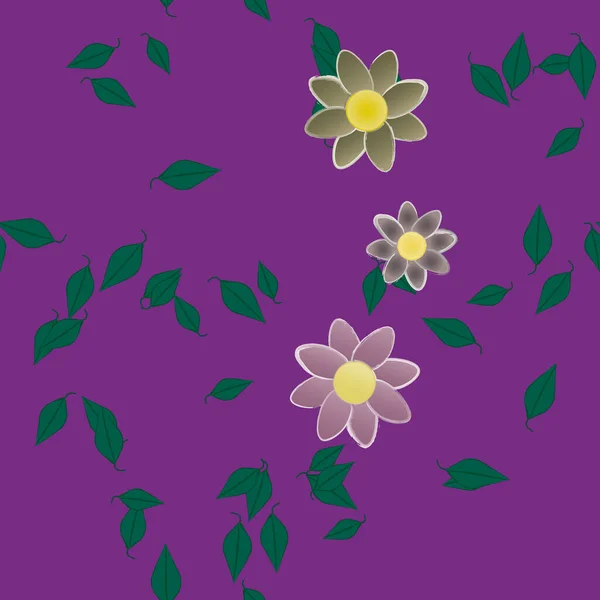 Flores Abstractas Con Hojas Verdes Patrón Sin Costura Ilustración Vectorial — Vector de stock