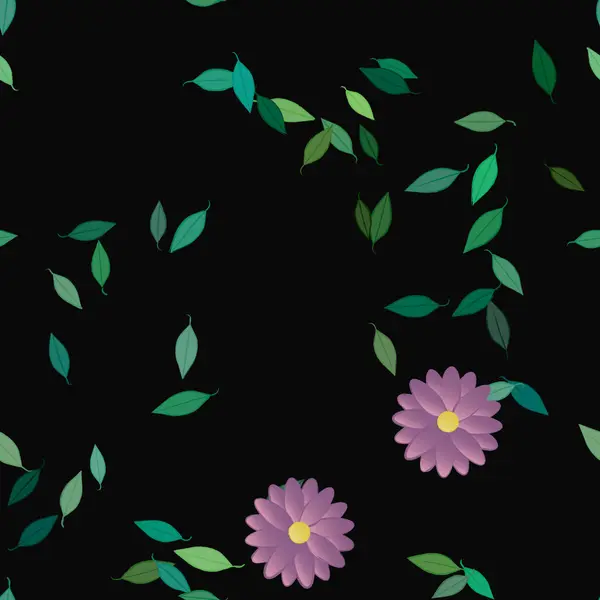 Flores Abstractas Con Hojas Verdes Patrón Sin Costura Ilustración Vectorial — Vector de stock