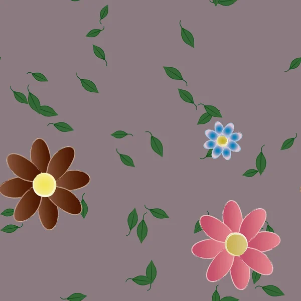 Flores Abstractas Con Hojas Verdes Patrón Sin Costura Ilustración Vectorial — Vector de stock