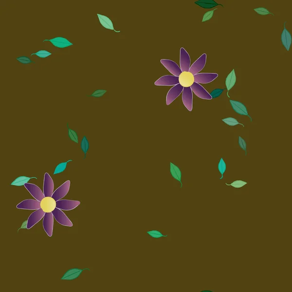 Flores Abstractas Con Hojas Verdes Patrón Sin Costura Ilustración Vectorial — Vector de stock