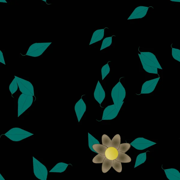 Flores Abstractas Con Hojas Verdes Patrón Sin Costura Ilustración Vectorial — Vector de stock