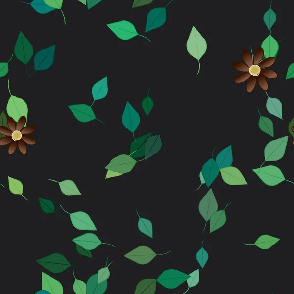 Fleurs Abstraites Avec Des Feuilles Vertes Motif Sans Couture Illustration — Image vectorielle