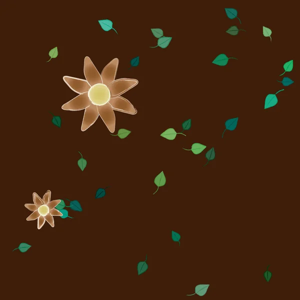 Flores Abstractas Con Hojas Verdes Patrón Sin Costura Ilustración Vectorial — Vector de stock