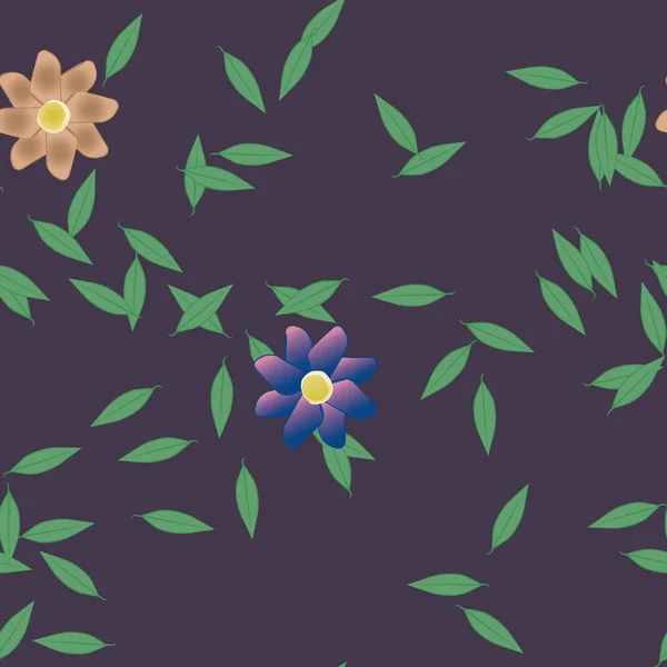 Flores Abstractas Con Hojas Verdes Patrón Sin Costura Ilustración Vectorial — Vector de stock