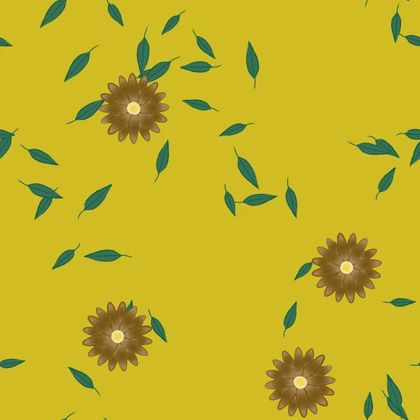 Fleurs Abstraites Avec Des Feuilles Vertes Motif Sans Couture Illustration — Image vectorielle