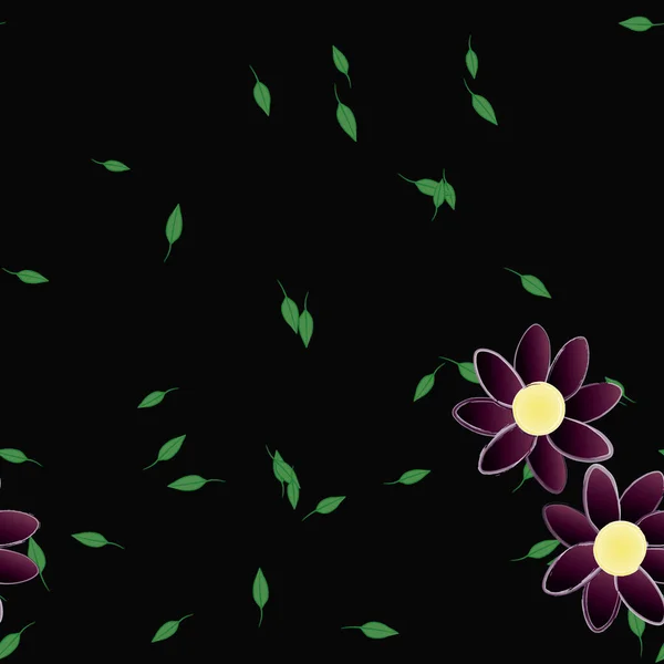 Flores Abstractas Con Hojas Verdes Patrón Sin Costura Ilustración Vectorial — Vector de stock