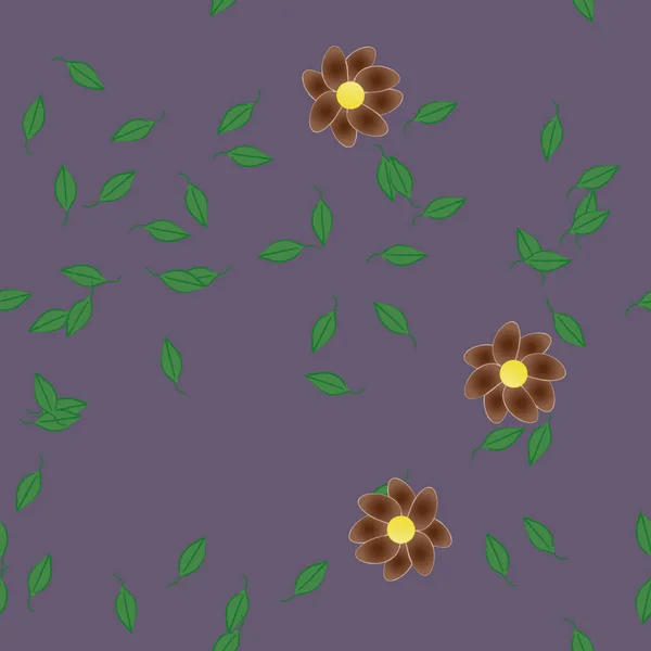 Flores Abstractas Con Hojas Verdes Patrón Sin Costura Ilustración Vectorial — Vector de stock