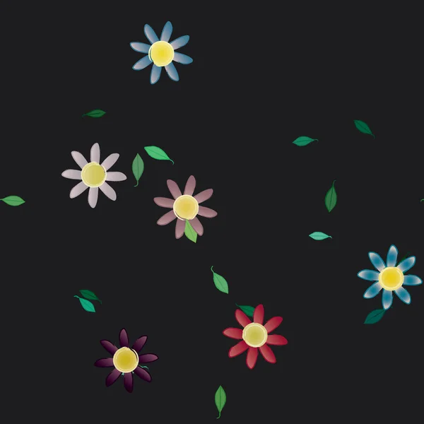 Flores Abstractas Con Hojas Verdes Patrón Sin Costura Ilustración Vectorial — Archivo Imágenes Vectoriales