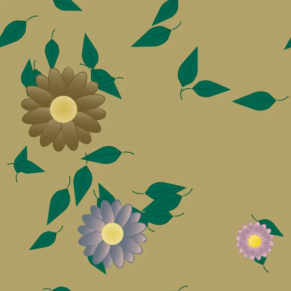 Flores Abstractas Con Hojas Verdes Patrón Sin Costura Ilustración Vectorial — Vector de stock