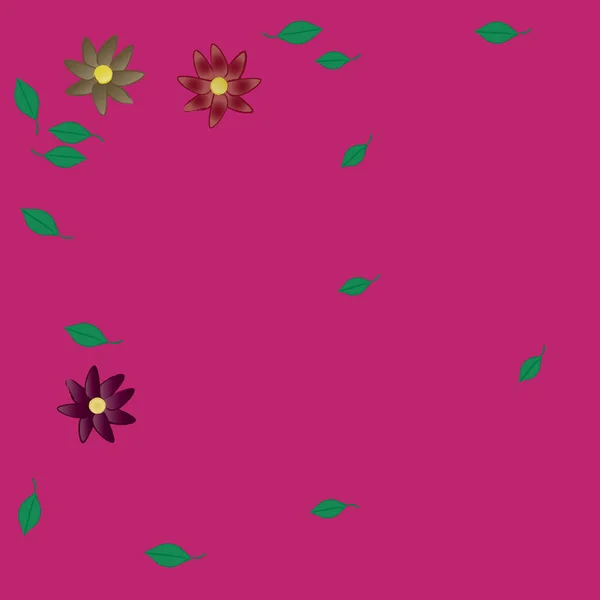 Flores Abstractas Con Hojas Verdes Patrón Sin Costura Ilustración Vectorial — Vector de stock