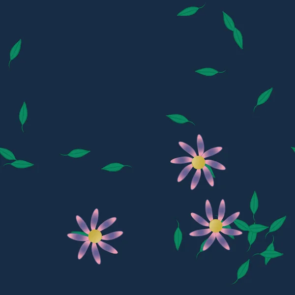 Abstrakta Blommor Med Gröna Blad Sömlös Mönster Vektor Illustration — Stock vektor