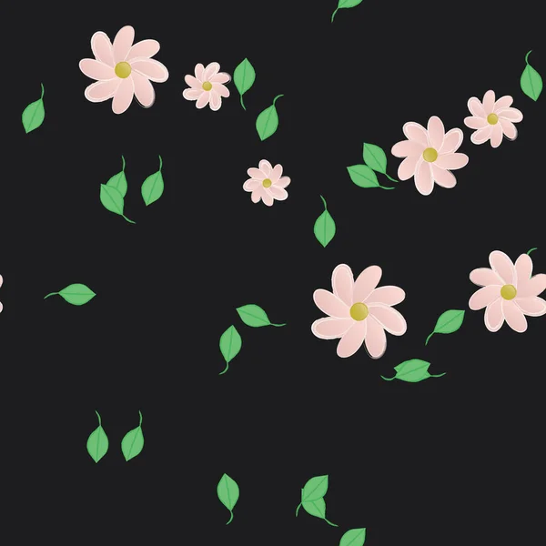 Abstrakta Blommor Med Gröna Blad Sömlös Mönster Vektor Illustration — Stock vektor