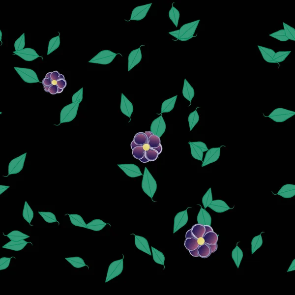 Fleurs Abstraites Avec Des Feuilles Vertes Motif Sans Couture Illustration — Image vectorielle