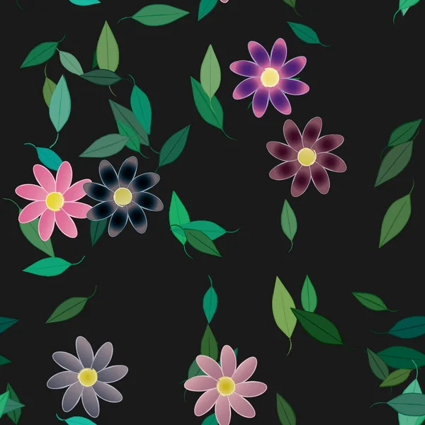 Fleurs Abstraites Avec Des Feuilles Vertes Motif Sans Couture Illustration — Image vectorielle