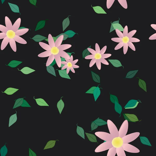 Abstrakta Blommor Med Gröna Blad Sömlös Mönster Vektor Illustration — Stock vektor