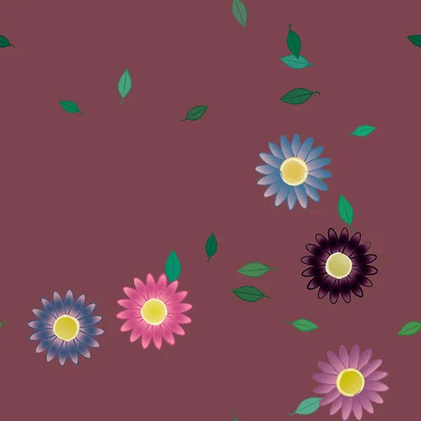 Flores Abstractas Con Hojas Verdes Patrón Sin Costura Ilustración Vectorial — Vector de stock