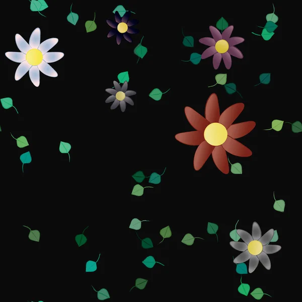 Flores Abstractas Con Hojas Verdes Patrón Sin Costura Ilustración Vectorial — Vector de stock