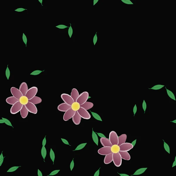 Fleurs Abstraites Avec Des Feuilles Vertes Motif Sans Couture Illustration — Image vectorielle