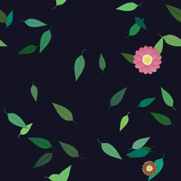 Flores Abstractas Con Hojas Verdes Patrón Sin Costura Ilustración Vectorial — Vector de stock