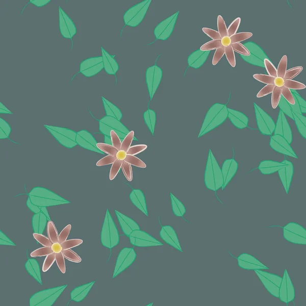 Fleurs Abstraites Avec Des Feuilles Vertes Motif Sans Couture Illustration — Image vectorielle