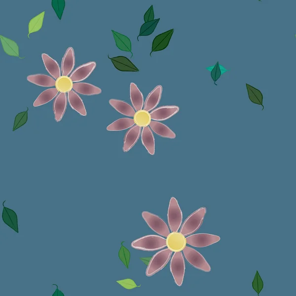 Fleurs Abstraites Avec Des Feuilles Vertes Motif Sans Couture Illustration — Image vectorielle