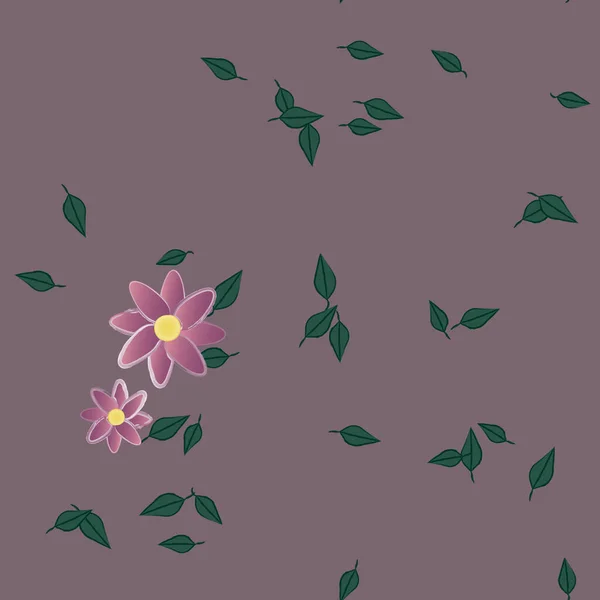 Flores Abstractas Con Hojas Verdes Patrón Sin Costura Ilustración Vectorial — Vector de stock