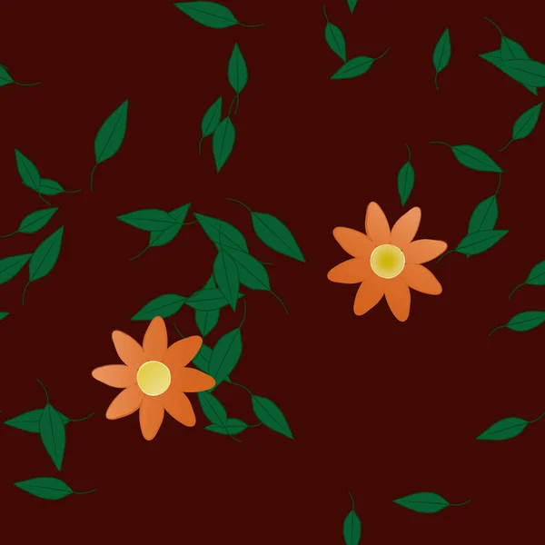 Flores Abstractas Con Hojas Verdes Patrón Sin Costura Ilustración Vectorial — Vector de stock