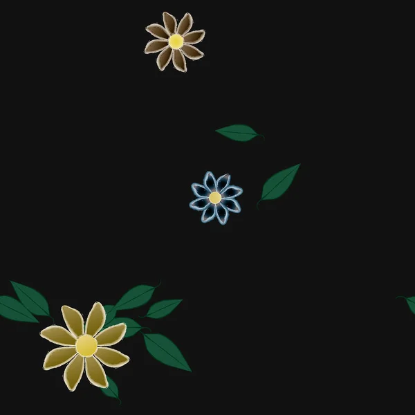Flores Abstratas Com Folhas Verdes Sem Costura Padrão Ilustração Vetorial —  Vetores de Stock