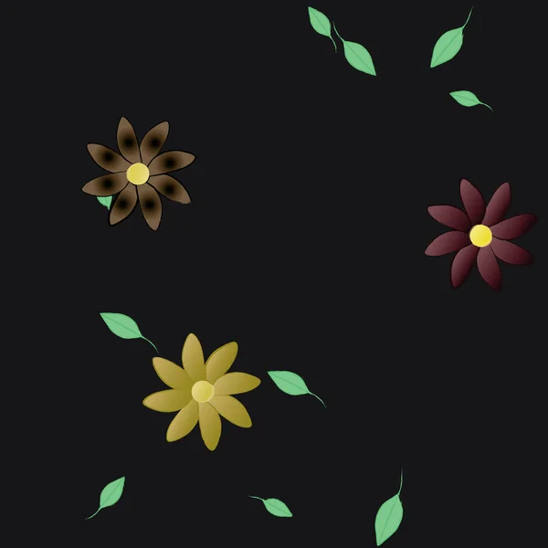 Flores Abstractas Con Hojas Verdes Patrón Sin Costura Ilustración Vectorial — Archivo Imágenes Vectoriales