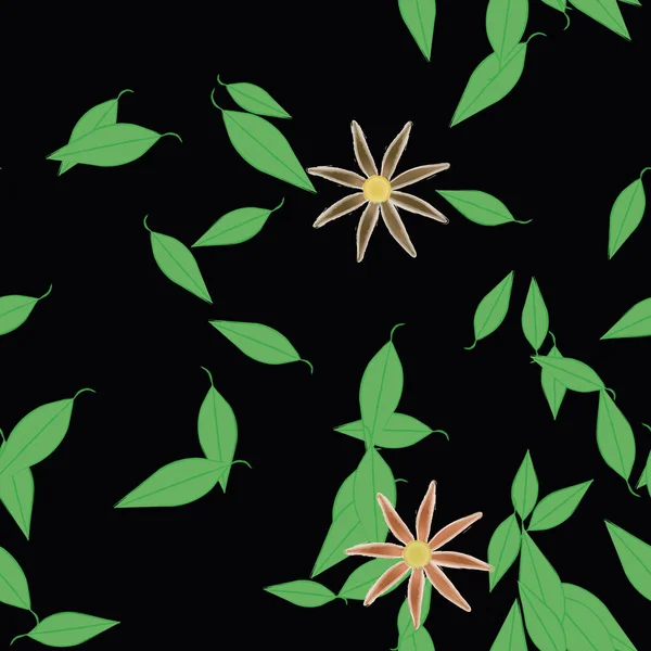 Fleurs Abstraites Avec Des Feuilles Vertes Motif Sans Couture Illustration — Image vectorielle