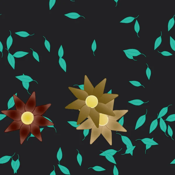 Flores Abstractas Con Hojas Verdes Patrón Sin Costura Ilustración Vectorial — Vector de stock