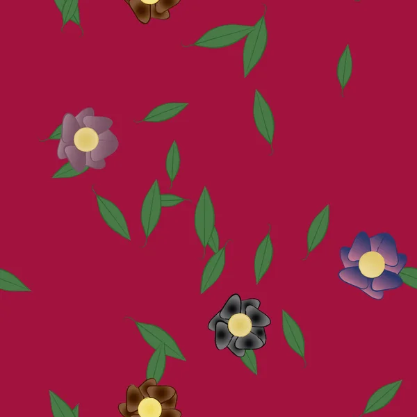 Fleurs Abstraites Avec Des Feuilles Vertes Motif Sans Couture Illustration — Image vectorielle