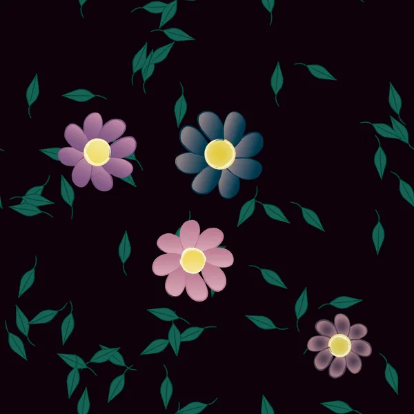 Fleurs Abstraites Avec Des Feuilles Vertes Motif Sans Couture Illustration — Image vectorielle