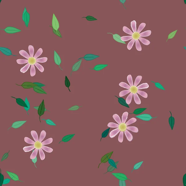 Flores Abstractas Con Hojas Verdes Patrón Sin Costura Ilustración Vectorial — Vector de stock