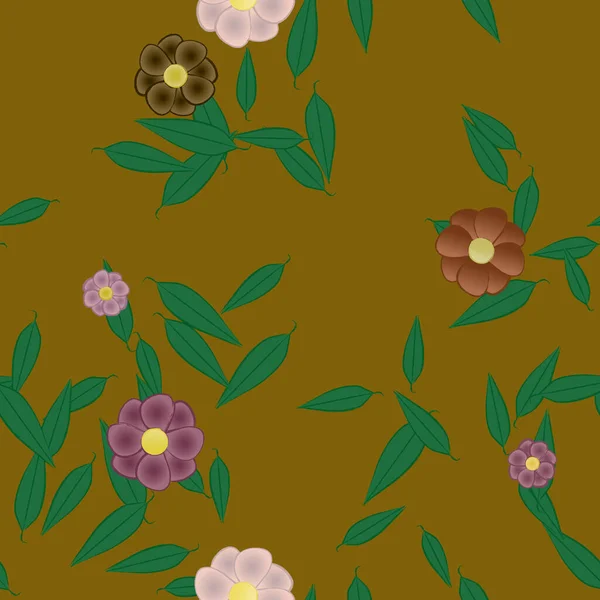 Fleurs Abstraites Avec Des Feuilles Vertes Motif Sans Couture Illustration — Image vectorielle