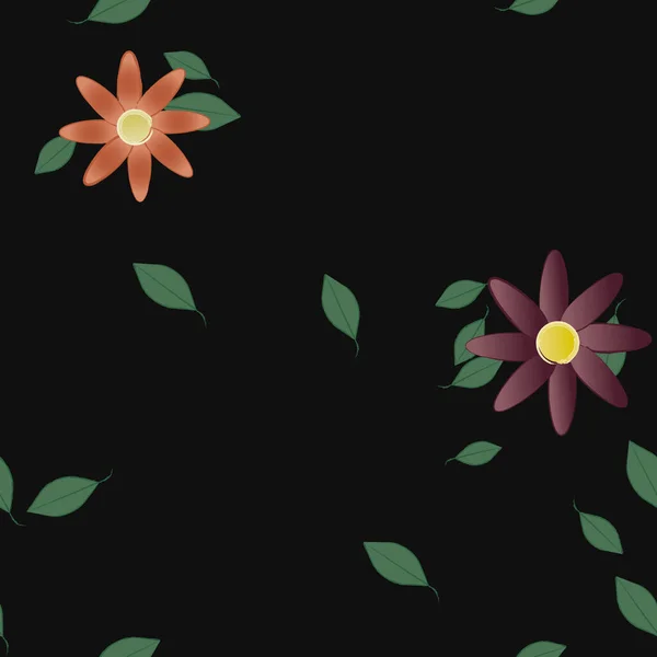 Fleurs Abstraites Avec Des Feuilles Vertes Motif Sans Couture Illustration — Image vectorielle