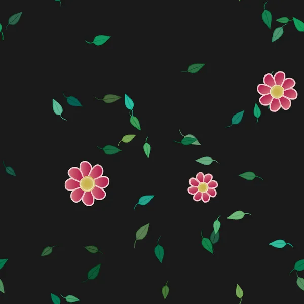 Flores Abstractas Con Hojas Verdes Patrón Sin Costura Ilustración Vectorial — Vector de stock