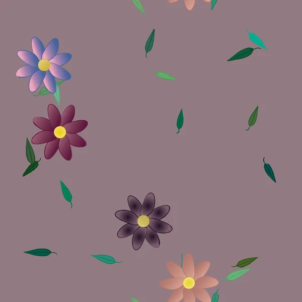 Flores Abstractas Con Hojas Verdes Patrón Sin Costura Ilustración Vectorial — Vector de stock