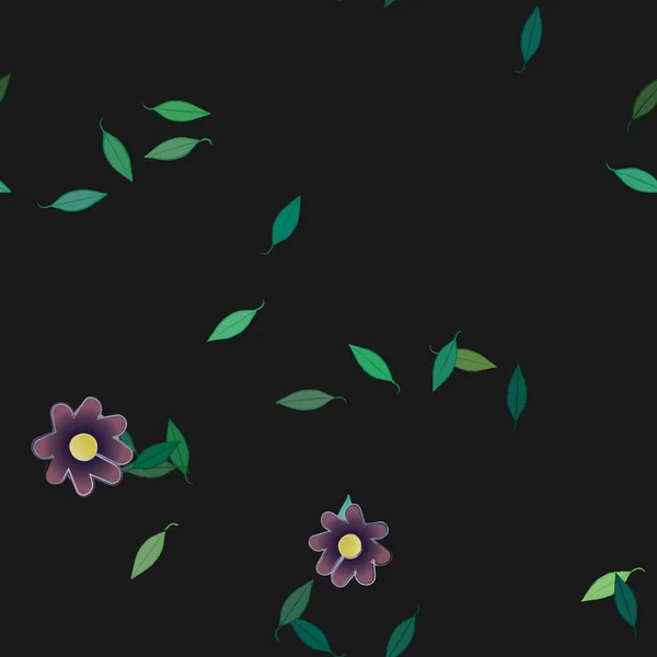 Flores Abstractas Con Hojas Verdes Patrón Sin Costura Ilustración Vectorial — Vector de stock