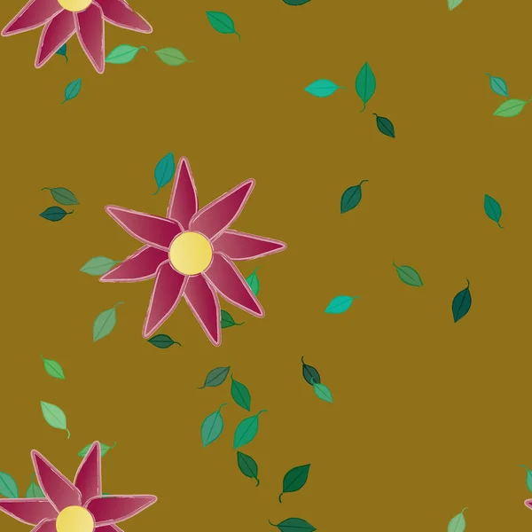 Flores Abstractas Con Hojas Verdes Patrón Sin Costura Ilustración Vectorial — Vector de stock