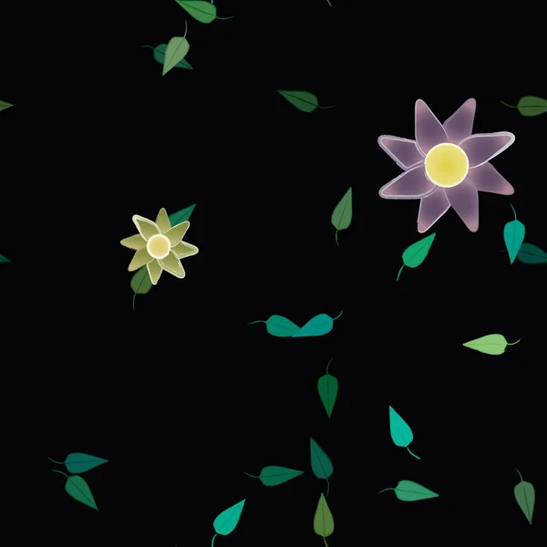 Fleurs Abstraites Avec Des Feuilles Vertes Motif Sans Couture Illustration — Image vectorielle