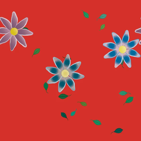 Flores Abstractas Con Hojas Verdes Patrón Sin Costura Ilustración Vectorial — Vector de stock