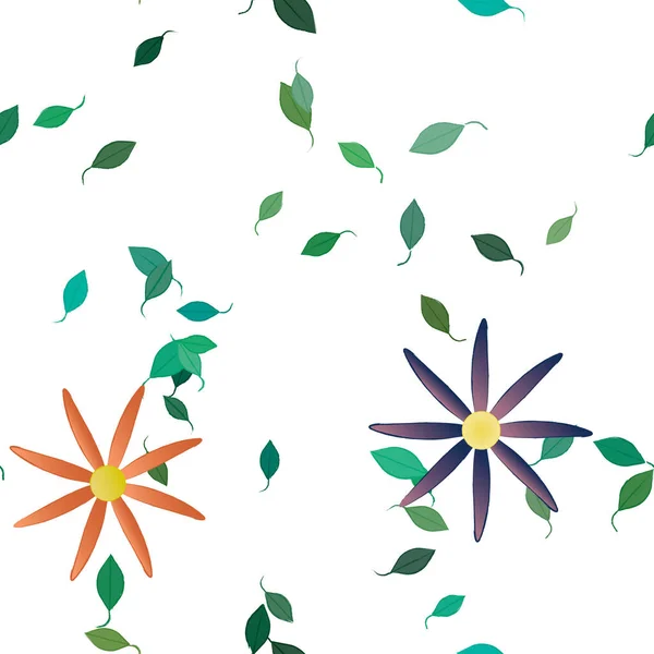 Fleurs Abstraites Avec Des Feuilles Vertes Motif Sans Couture Illustration — Image vectorielle