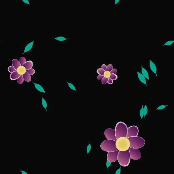 Fleurs Abstraites Avec Des Feuilles Vertes Motif Sans Couture Illustration — Image vectorielle