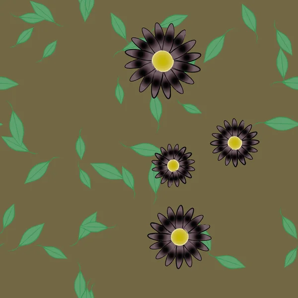 Flores Abstractas Con Hojas Verdes Patrón Sin Costura Ilustración Vectorial — Vector de stock