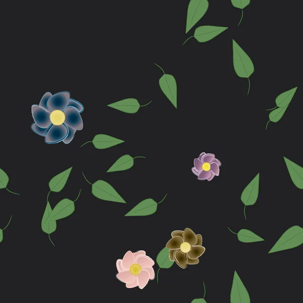 Flores Abstractas Con Hojas Verdes Patrón Sin Costura Ilustración Vectorial — Vector de stock