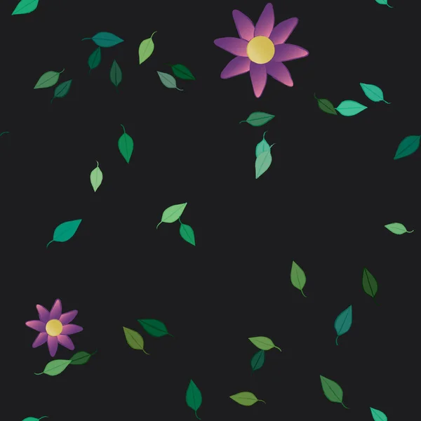 Fleurs Abstraites Avec Des Feuilles Vertes Motif Sans Couture Illustration — Image vectorielle