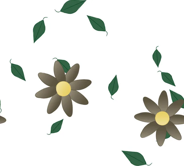 Abstrakta Blommor Med Gröna Blad Sömlös Mönster Vektor Illustration — Stock vektor