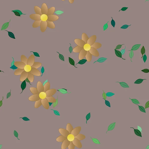 Abstrakta Blommor Med Gröna Blad Sömlös Mönster Vektor Illustration — Stock vektor