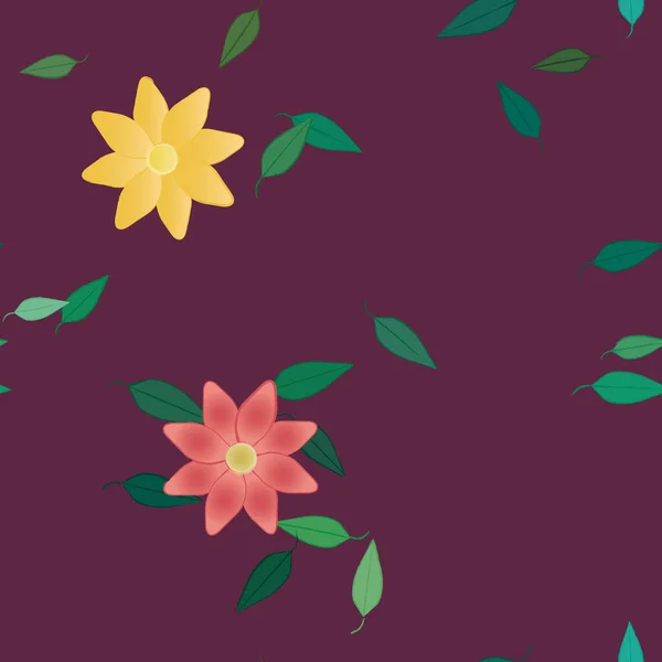 Fleurs Abstraites Avec Des Feuilles Vertes Motif Sans Couture Illustration — Image vectorielle